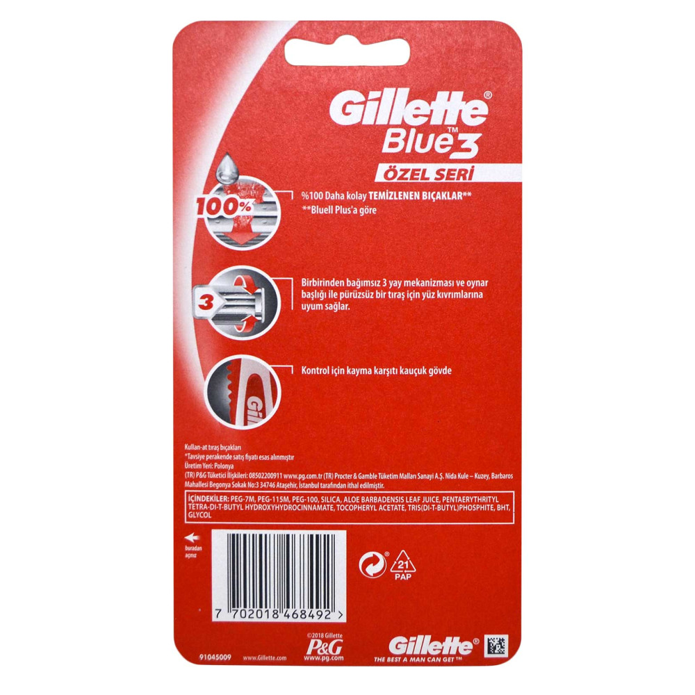 Gillette Blue 3 Tıraş Bıçağı 6 + 2'li Blister Pride Özel Seri