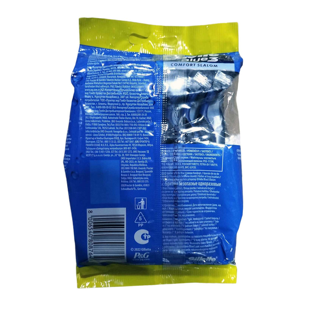 Gillette Blue 3 Tıraş Bıçağı 6 + 2'li Poşet Comfort Slalom