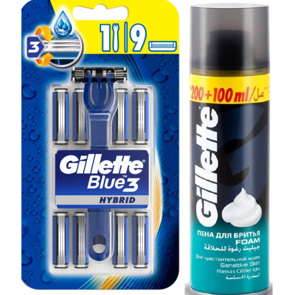 Gillette Blue3 Hybrid Tiras Makinesi  8 Yedek Tiras Bicagi Gilette 300 Ml Tiras Kopuk Tıraş Bıçağı ve Yedekleri Fiyatı