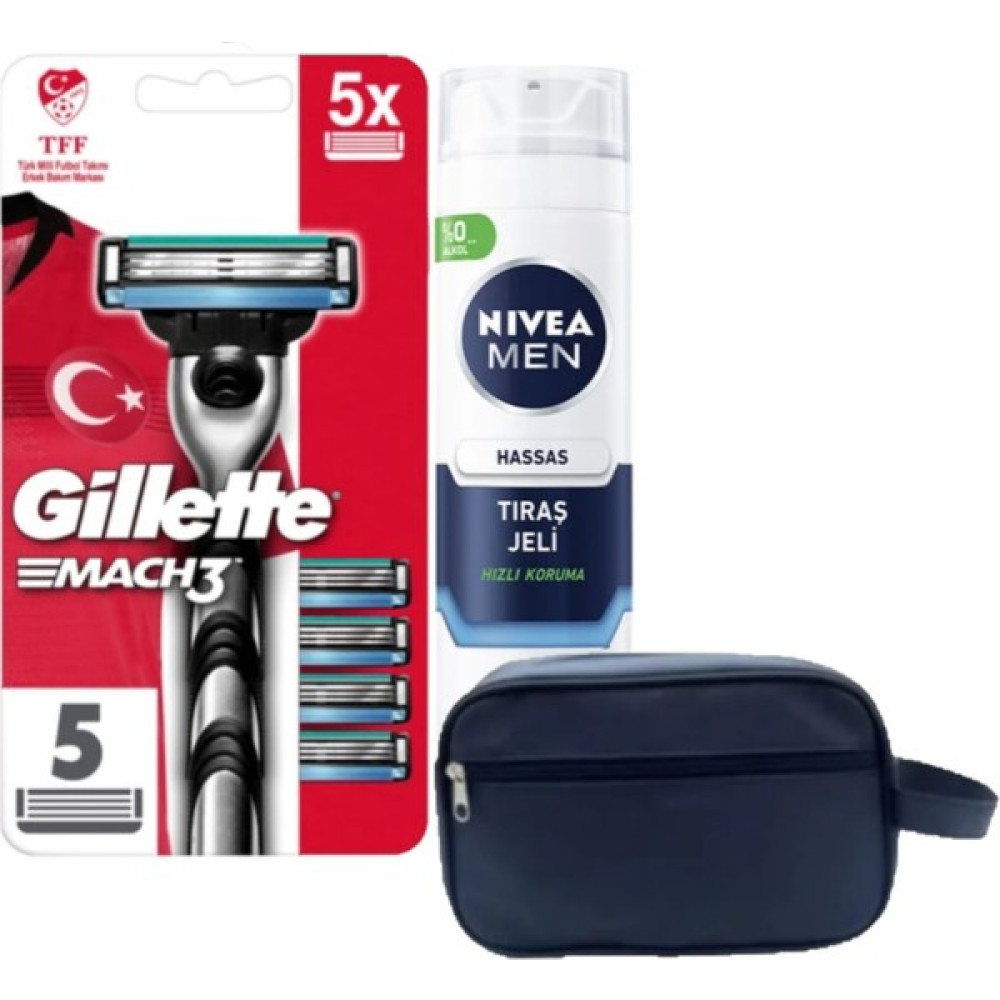 Gillette Mach3 Milli Takım Özel Paketi Makine + 5 Adet Tıraş Bıçağı + 200 ml Hassas Nivea Tıraş Jeli + Çanta Hediye Oto Boyaları Fiyatı