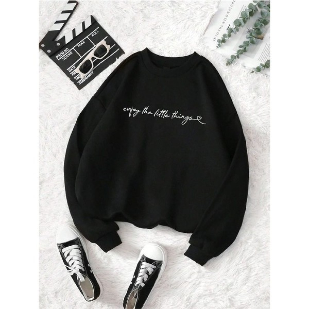 Ginevra Unisex Bisiklet Yaka Enjoy Baskılı Oversize Salaş Kesim Polar Sweatshirt Bayan Sweatshirt Fiyatı