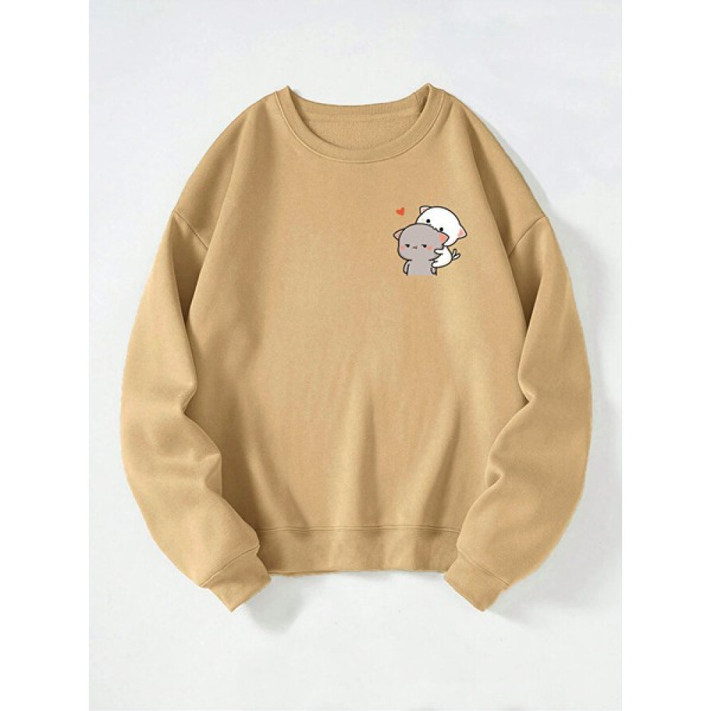 Ginevra Unisex Bisiklet Yaka Goma And Peach Baskılı Oversize Salaş Kesim Polar Sweatshirt Bayan Sweatshirt Fiyatı