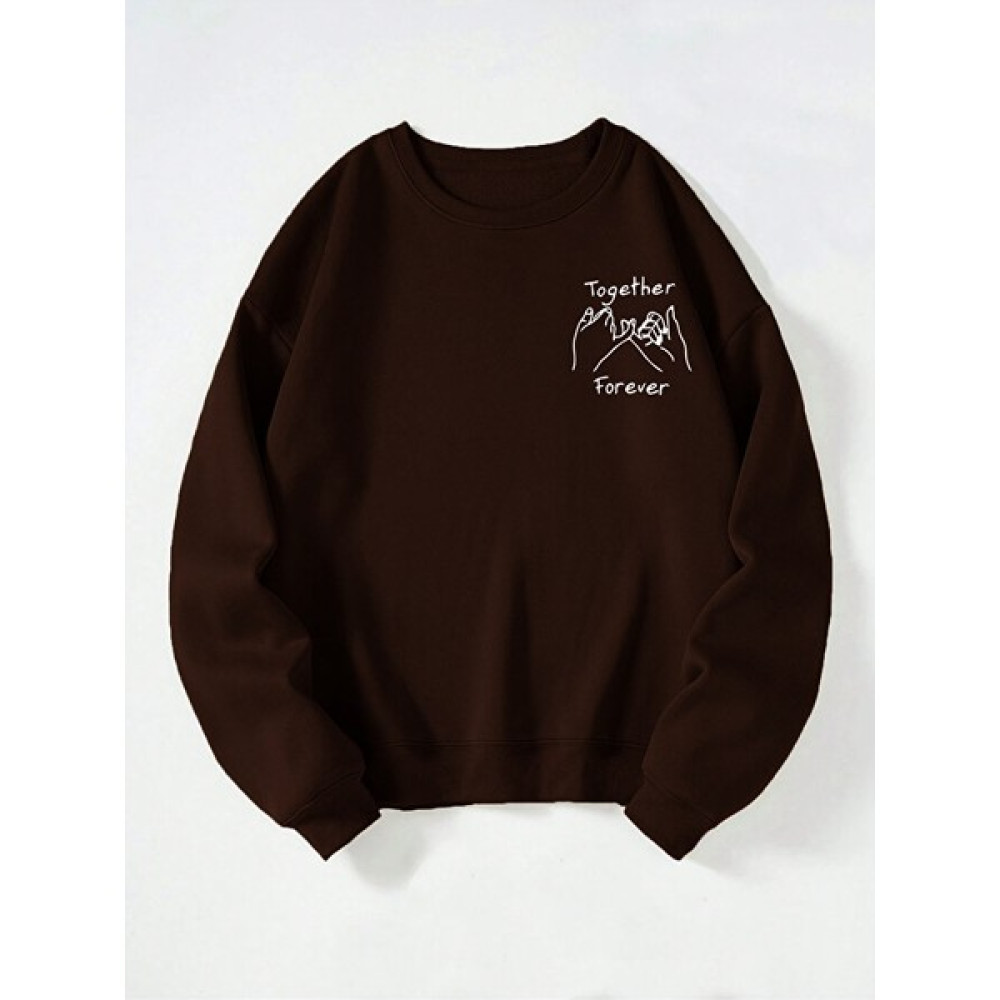 Ginevra Unisex Bisiklet Yaka Together Forever Baskılı Oversize Salaş Kesim Polar Sweatshirt Bayan Sweatshirt Fiyatı