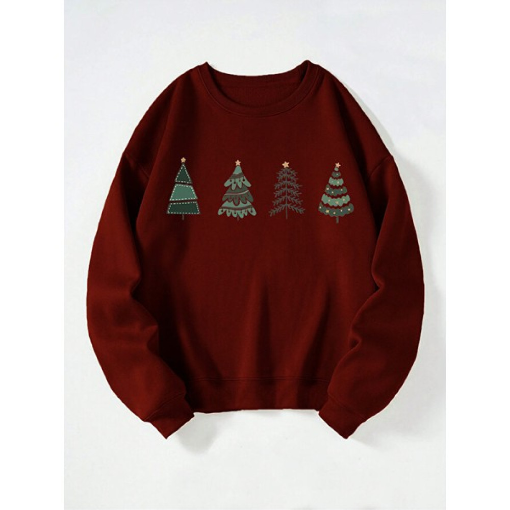 Ginevra Unisex Christmas Tree Baskılı Oversize Sweatshirt Bayan Sweatshirt Fiyatı