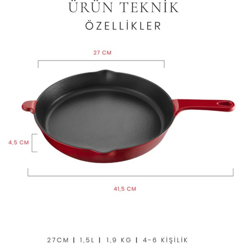 Giorsi Düz Döküm Tava 27 cm Kırmızı Tavalar Fiyatı