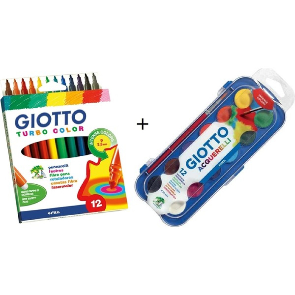 Giotto Turbo Keçeli Kalem 12'li + Suluboya Seti 12'li Keçe Uçlu Kalem Fiyatı