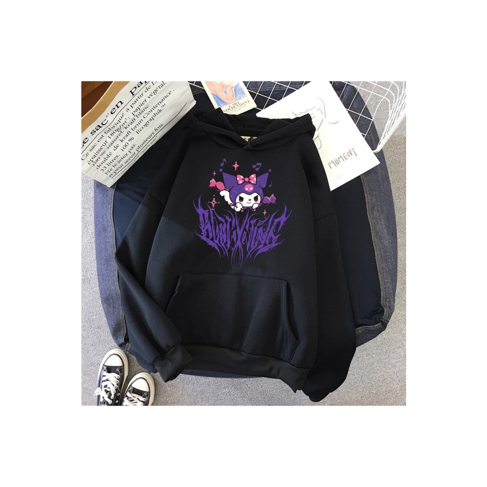GİPSBUTİK Tefmoda Harujuku Gotik Kuromi Siyah Kapşonlu Sweatshirt L Beden Bayan Sweatshirt Fiyatı