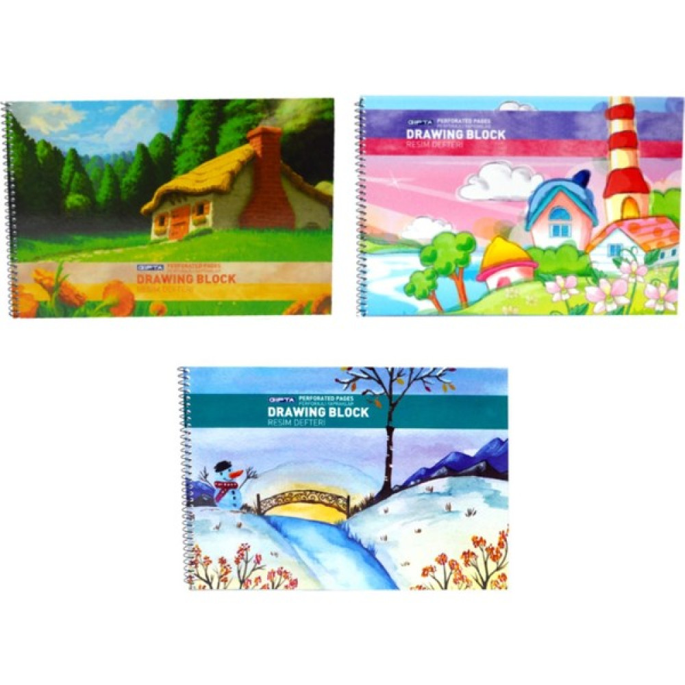 Gıpta 15 Yaprak Spiralli Resim Defteri 17 x 24 cm 3 Adet - Renkli Resim Defteri Fiyatı