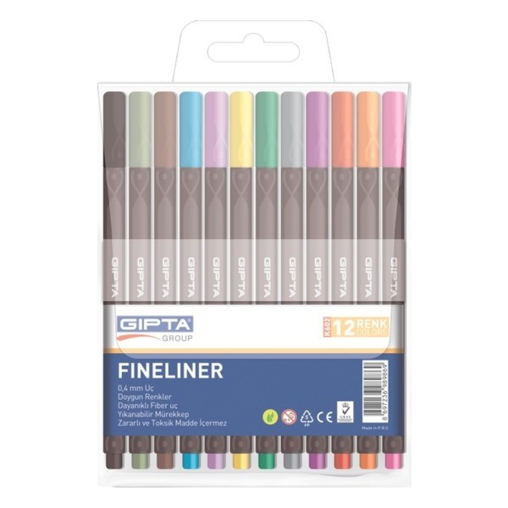 Gıpta Fineliner Kalem 0,4 Mm - Pvc Blister -Üçgen-12 Renk Keçe Uçlu Kalem Fiyatı
