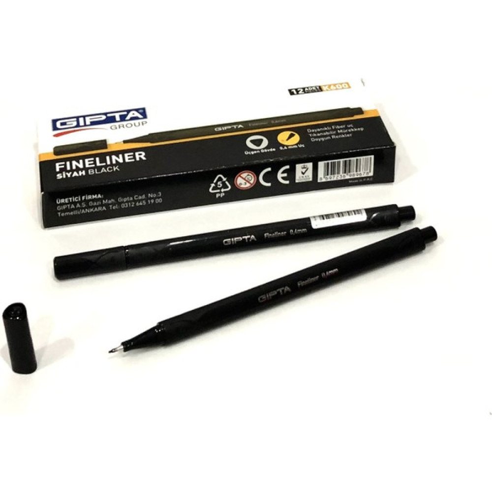 Gıpta Fineliner Üçgen Gövde 0.4 mm Siyah 12'li Keçe Uçlu Kalem Fiyatı