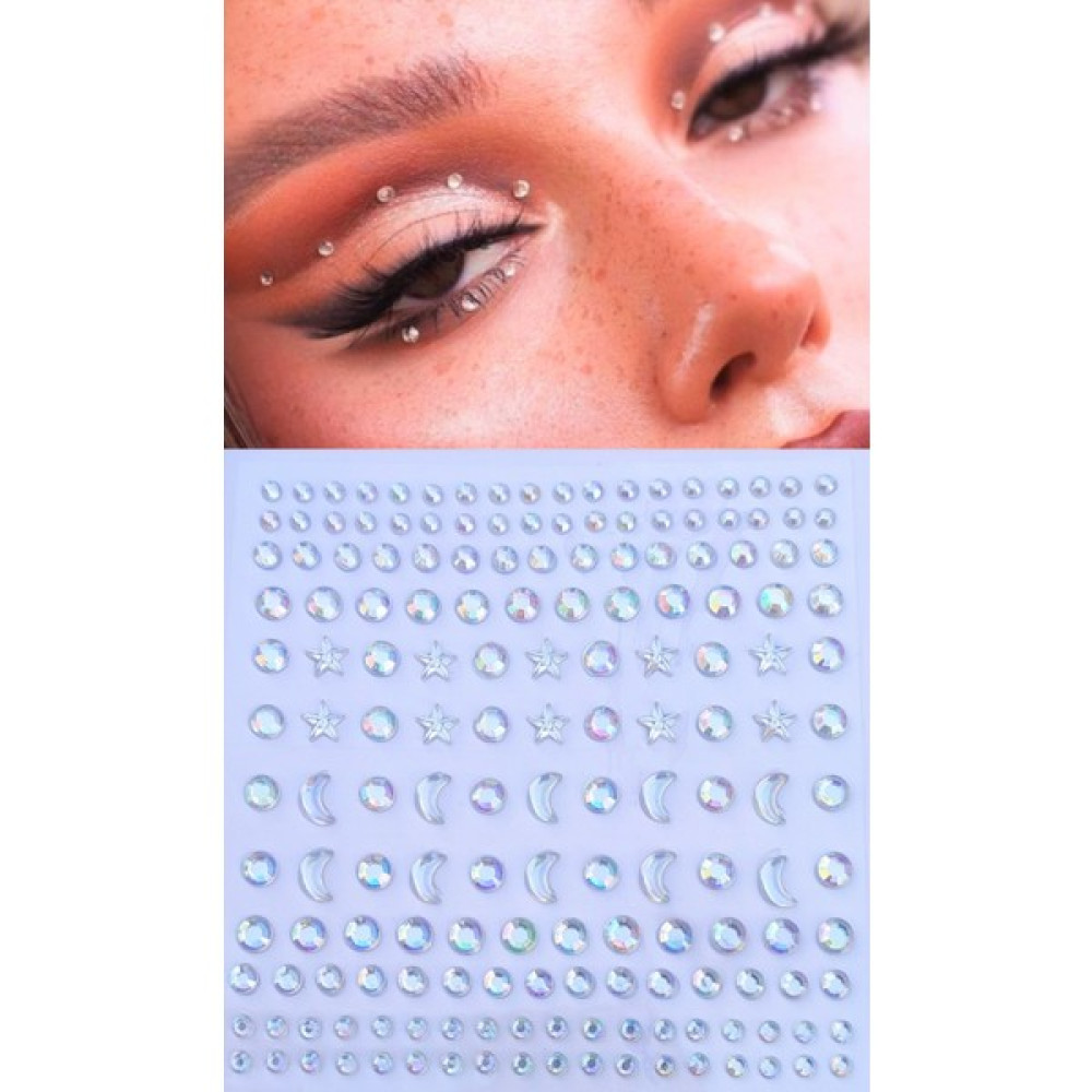 Giraffe Beyaz Ay, Yıldız, Yuvarlak Model 170 Adet Işıltılı Yüz ve Vücut Taş - Mini Taşlı Motif - Gümüş Toka, Taç & Saç Bandı Fiyatı