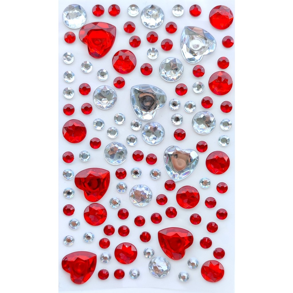Giraffe Sticker Kırmızı Beyaz Kalpler Taş Sticker Yapışkanlı Saç, Yüz, Tırnak ve Süs Taşı Işıltılı Parlak - Kalpli Motif - Kırmızı - Beyaz Diğer Fiyatı
