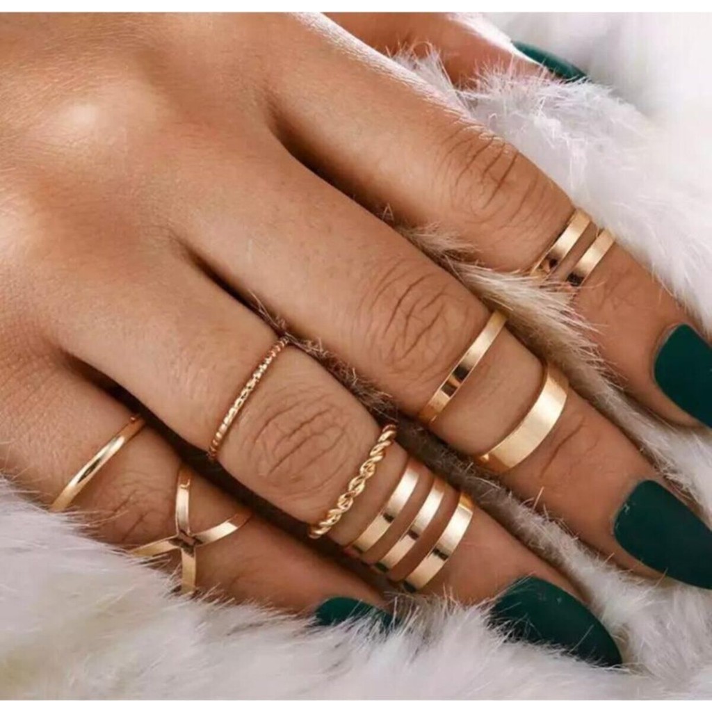 Girift Vintage Charm 8 Adet Gold Detaylı Çoklu Yüzük Seti Diğer Fiyatı