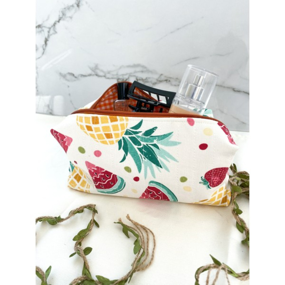 Girlsy Bags Ananas Desenli Beyaz XL Boy Makyaj Çantası Portföy Çanta Fermuarlı - Turuncu Makyaj Fırça ve Aksesuarları Fiyatı