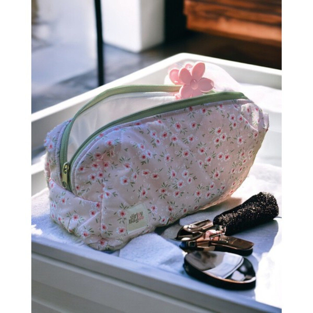 Girlsy Bags Pembe Çiçekli Makyaj Çantası XL Boy Fermuarlı Portföy Çanta Makyaj Fırça ve Aksesuarları Fiyatı