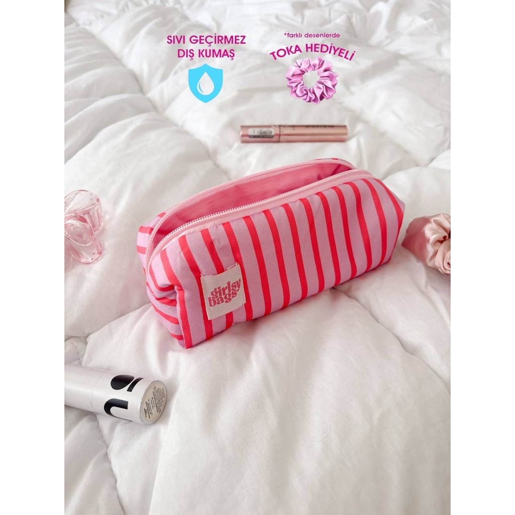 Girlsy Bags Pembe Çizgili Tek Gözlü Kalemlik Sıvı Geçirmez Yıkanabilir Fermuarlı Okul Kalem Kutusu Kalem & Yazı Gereçleri Fiyatı