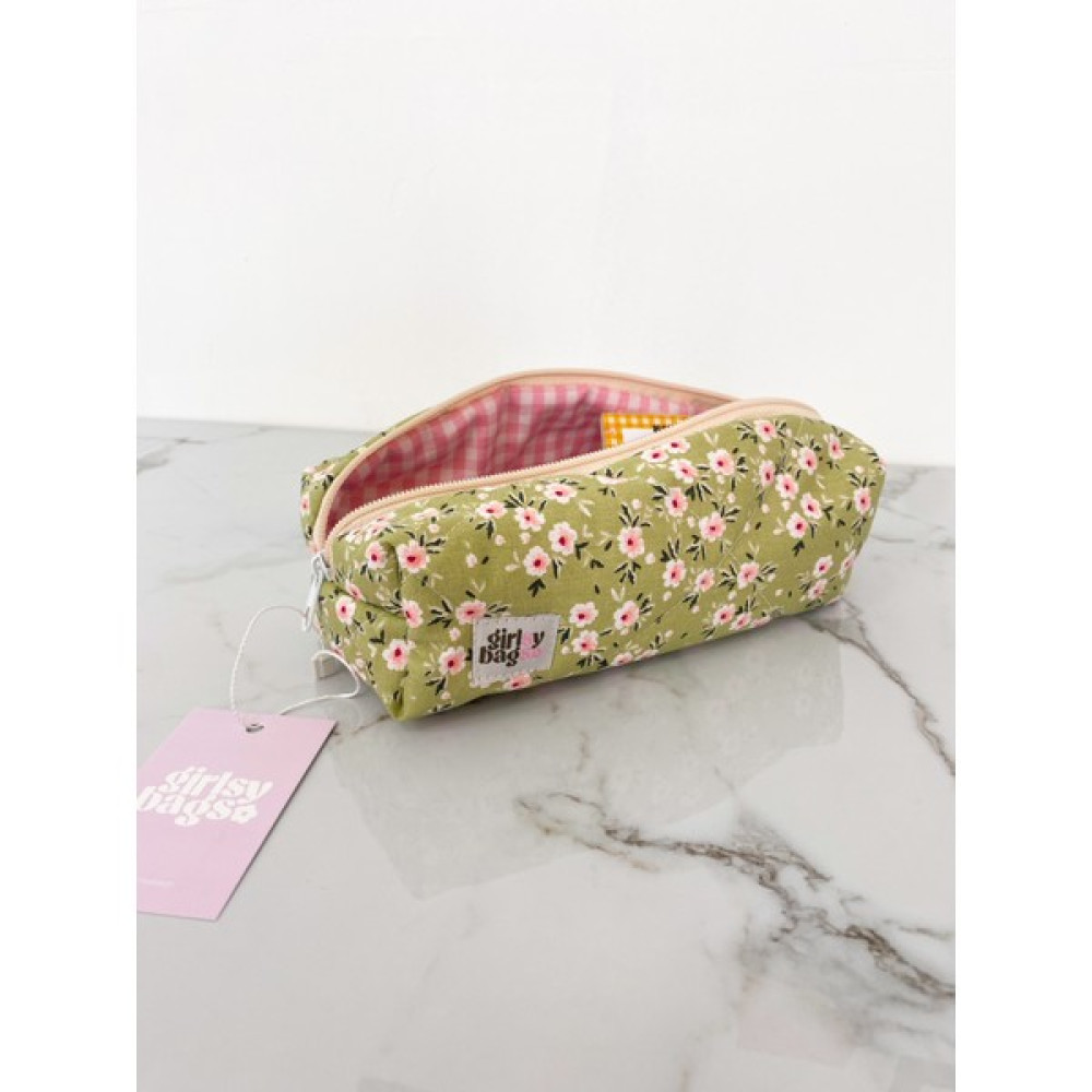 Girlsy Bags Tek Gözlü Kalemlik Yıkanabilir Fermuarlı Okul Kalem Kutusu 21X10X7 Ölçüler Yeşil Çiçekli - Kumaş - 21x10 Kalemlik (Kalem Kutusu) Fiyatı
