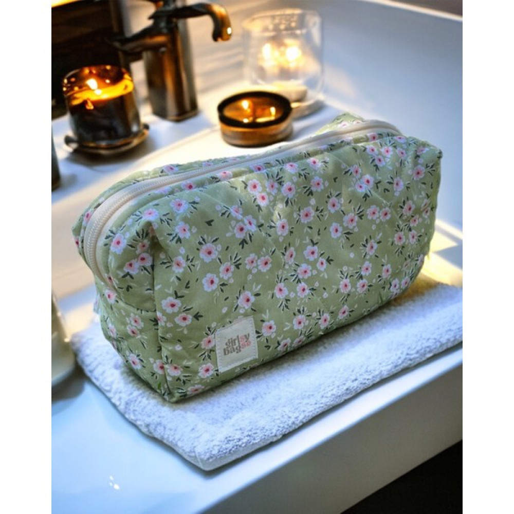 Girlsy Bags Yeşil Çiçekli Makyaj Çantası XL Boy Fermuarlı Portföy Makyaj Fırça ve Aksesuarları Fiyatı