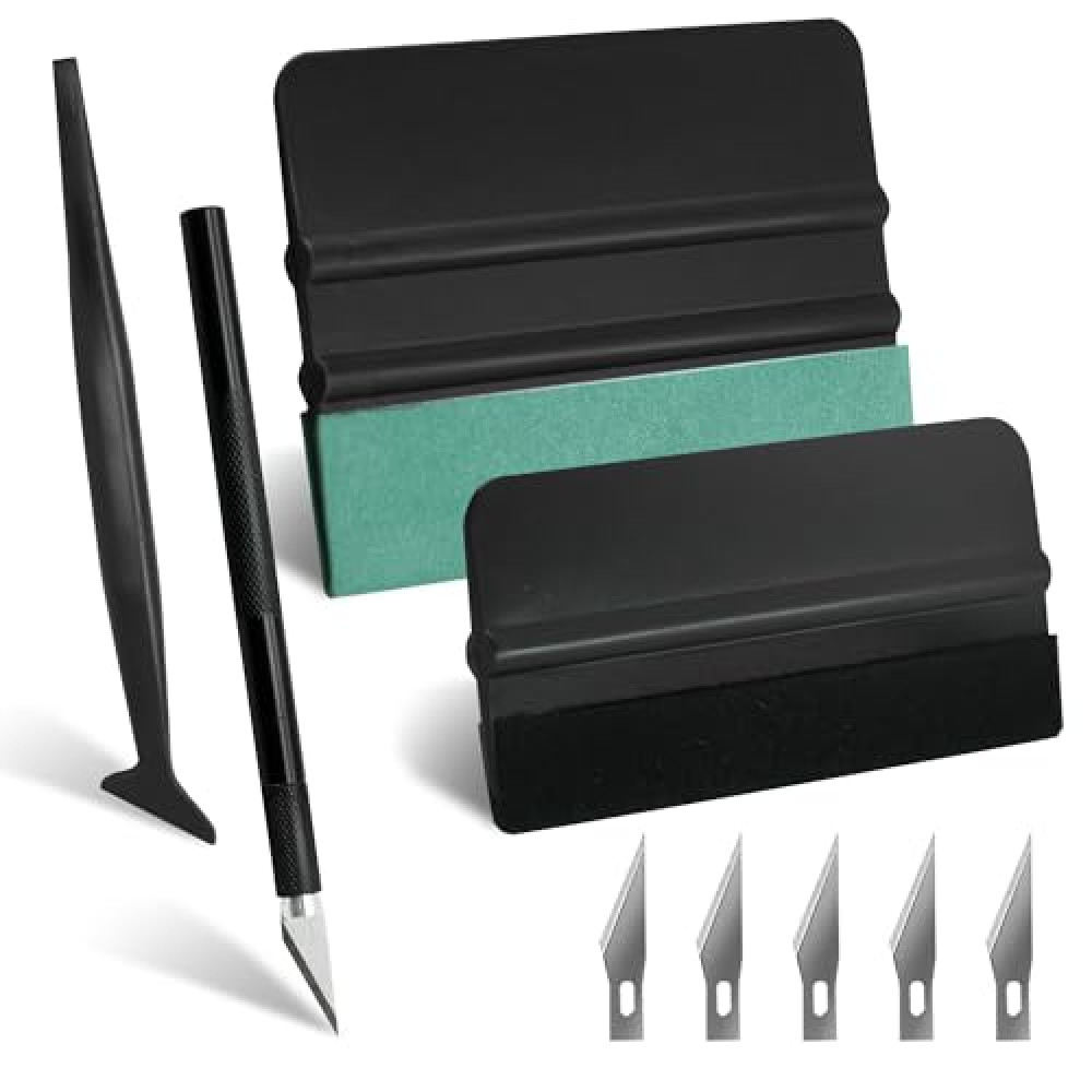GISSVOGEEK Window Film Kit, 5 Pcs Window Tint Film Installation Tools, Car Windows Privacy Film Installation Tint Kit, Vinyl Wrap Tools, Felt Squeegee, Micro Squeegee, Craft Knife