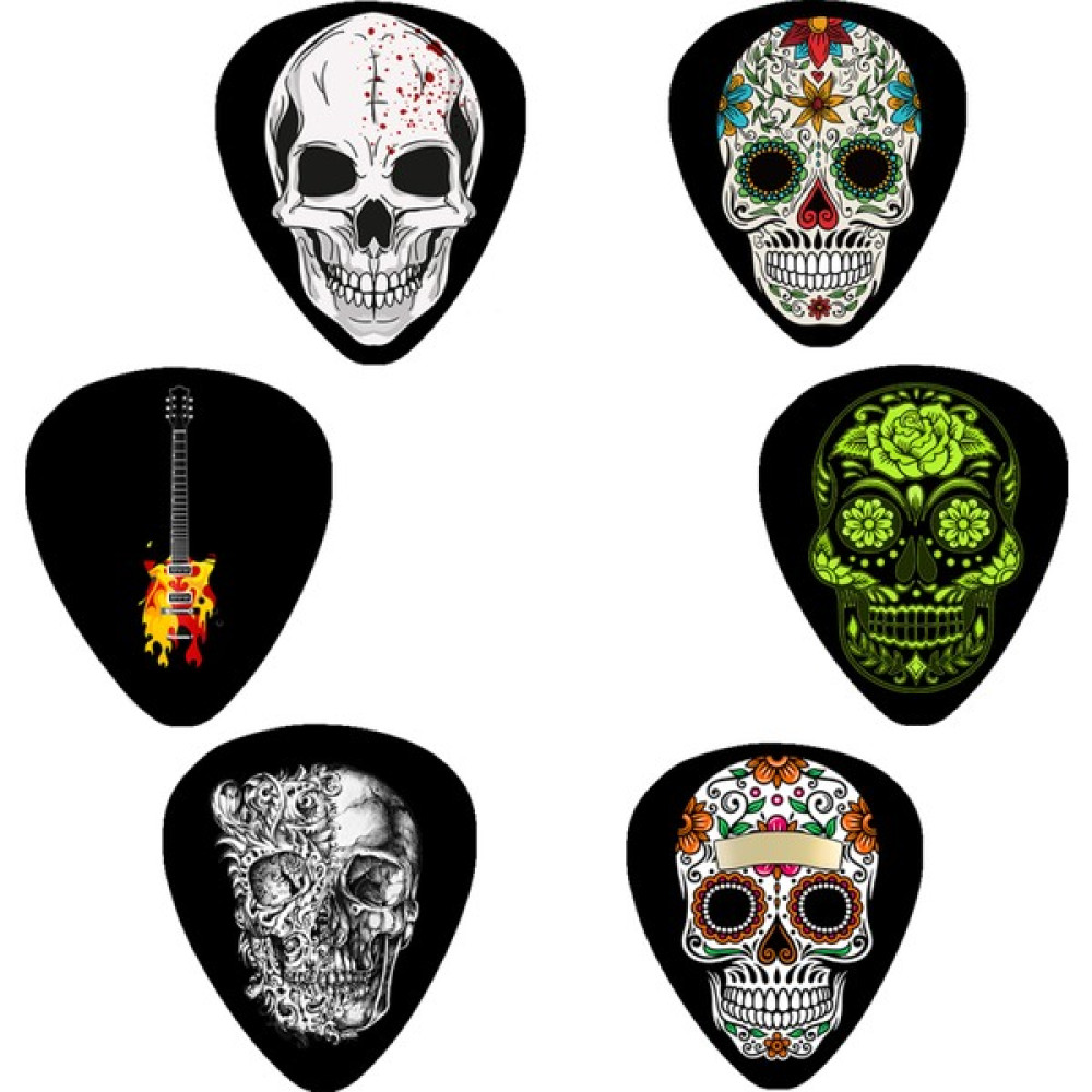 Gitar Pena 6 Adet Kuru Kafa Gitar Skull Baskılı Gitar Penası - Renkli Müzik Aleti Aksesuarları Fiyatı