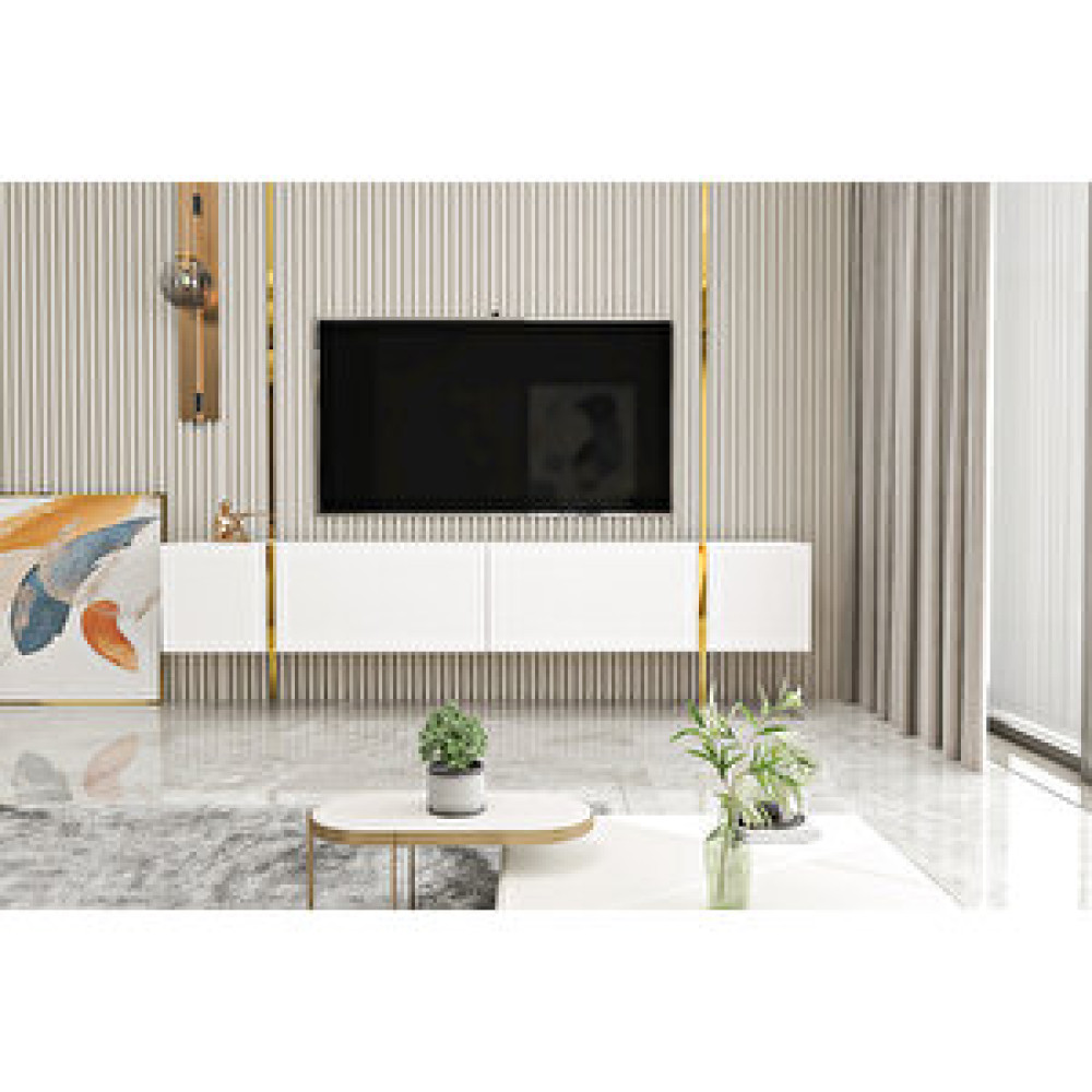 Givayo Mobilya Su Tv Ünitesi Beyaz Altın 150 Cm Duvara Monte Ayaklı Kullanım Tv Ünitesi / Sehpası Fiyatı