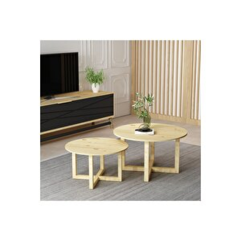 Givayo Wood’s Gi̇vayo Wood's Soft İki̇li̇ Doğal Ahşap Orta Sehpa 60*60*42 Orta Sehpa Fiyatı