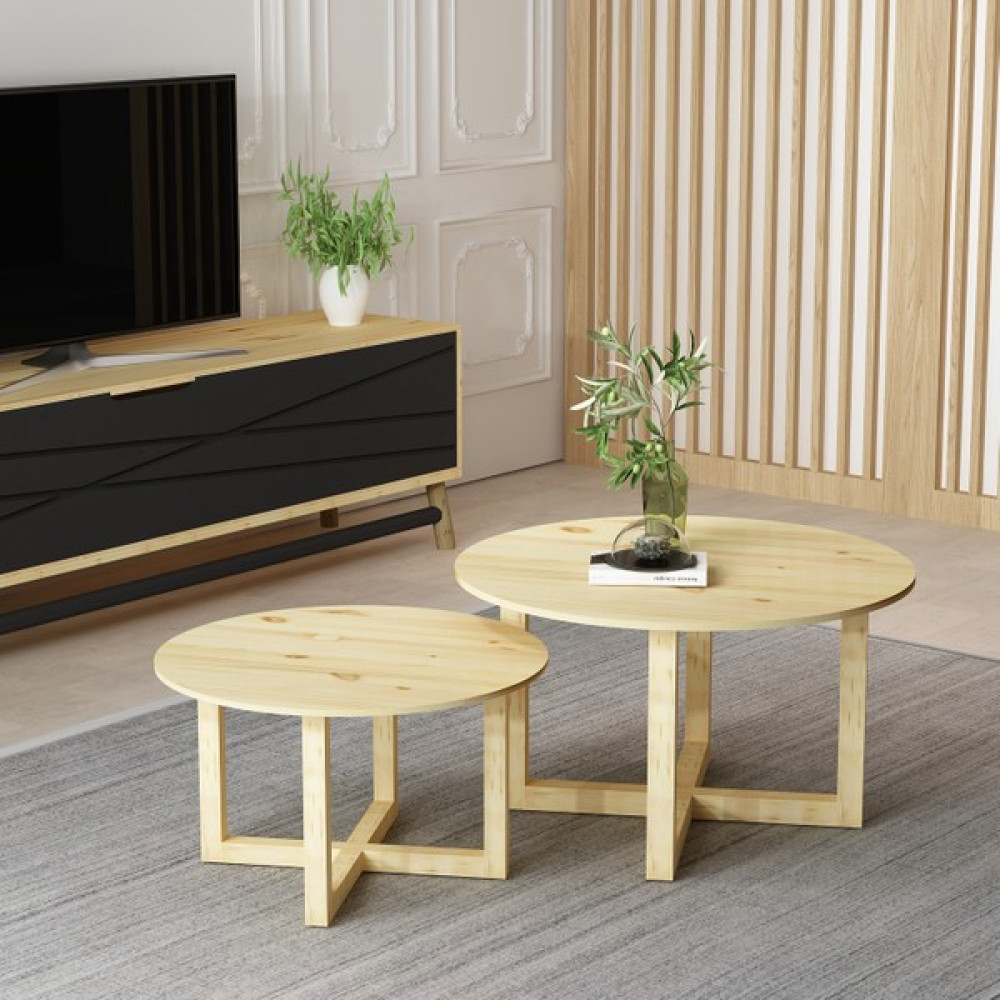 Givayo Wood's Soft Ikili Doğal Ahşap Orta Sehpa Orta Sehpa Fiyatı