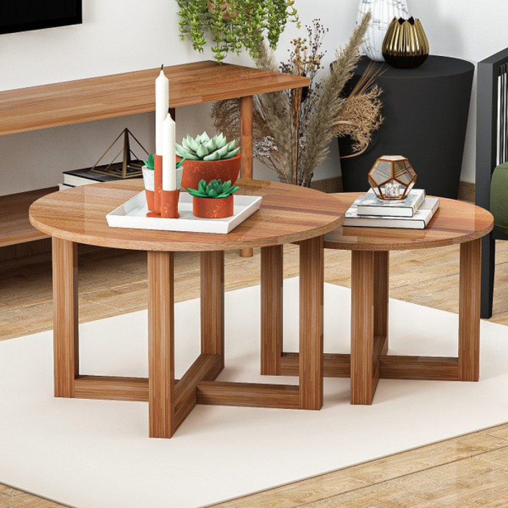 Gi̇Vayo Wood'S Soft Iki̇Li̇ Doğal Ahşap Orta Sehpa Cevi̇Z 70 X 70 X 42 Cm - Ceviz Orta Sehpa Fiyatı