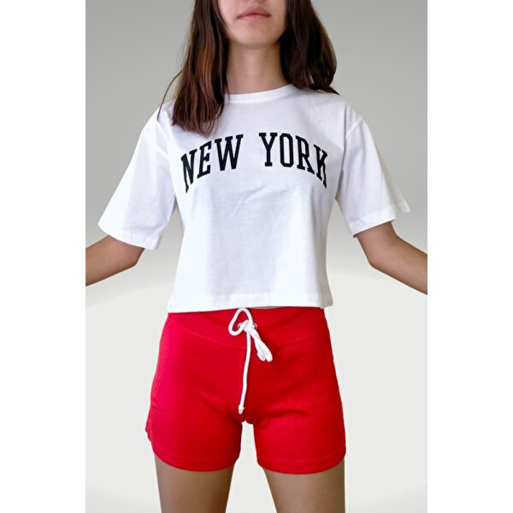 giyadda Kadın Beyaz Newyork Baskılı Oversize Crop Bluz Fiyatı