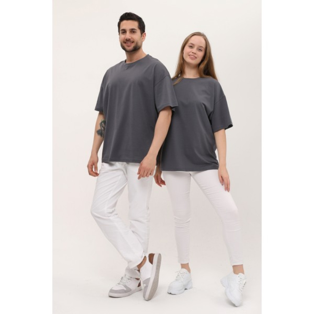 giyadda Unisex Antrasit Koyu Gri Oversize Bol Kalıp Basic T-Shirt Erkek T-shirt Fiyatı