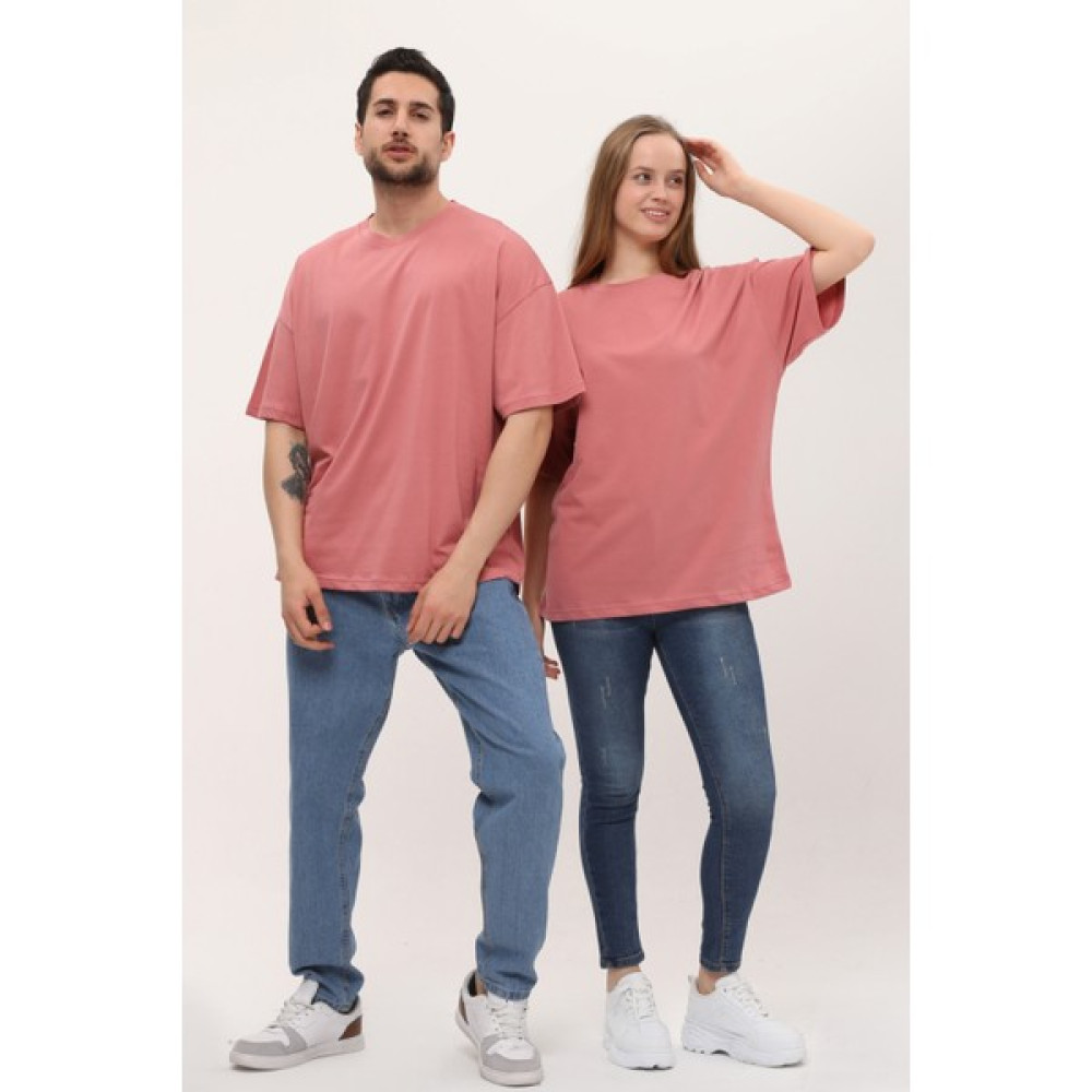giyadda Unisex Gül Kurusu Pembe Oversize Bol Kalıp Basic T-Shirt (Sevgili Çift Kombini Tavsiyesi) Erkek T-shirt Fiyatı