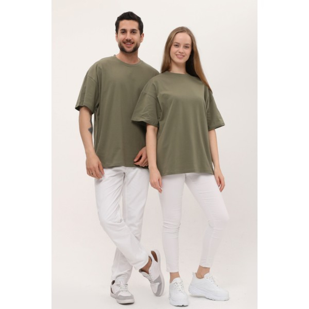 giyadda Unisex Haki Oversize Bol Kalıp Basic T-Shirt (Sevgili Çift Kombini Tavsiyesi) Erkek T-shirt Fiyatı