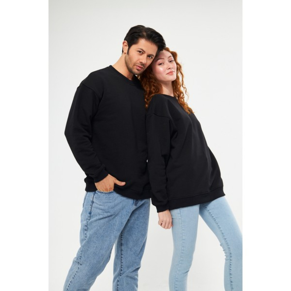 giyadda Unisex Siyah Oversize Bol Kalıp Basic Sweatshirt (Sevgili-Çift Kombini Tavsiyesi) Erkek Sweatshirt Fiyatı