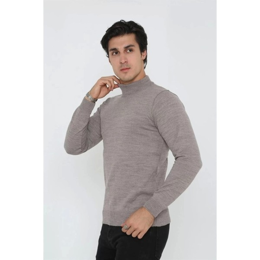 Giyim Center Erkek Yarım Balıkçı Yaka Triko Kazak - Açık Kahverengi Erkek T-shirt Fiyatı