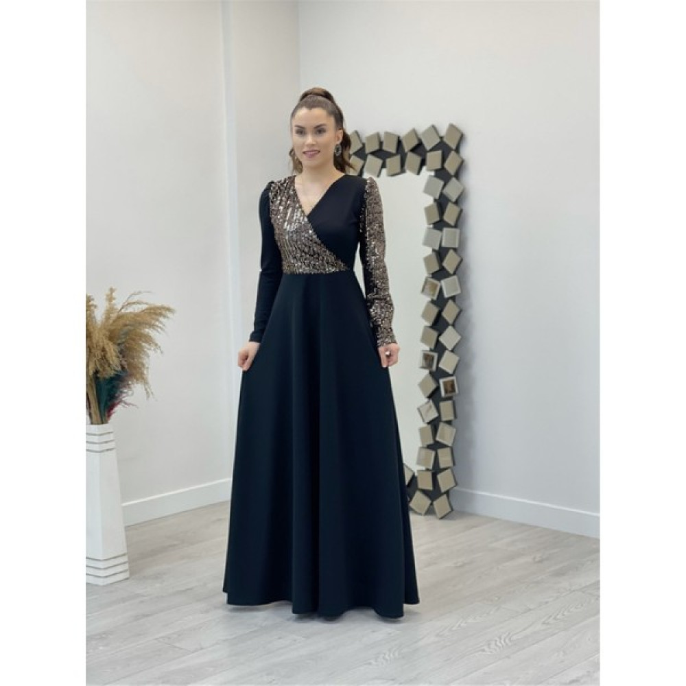giyimmasalı Krep Kumaş Payet Detaylı Elbise - Bronz Elbise Fiyatı