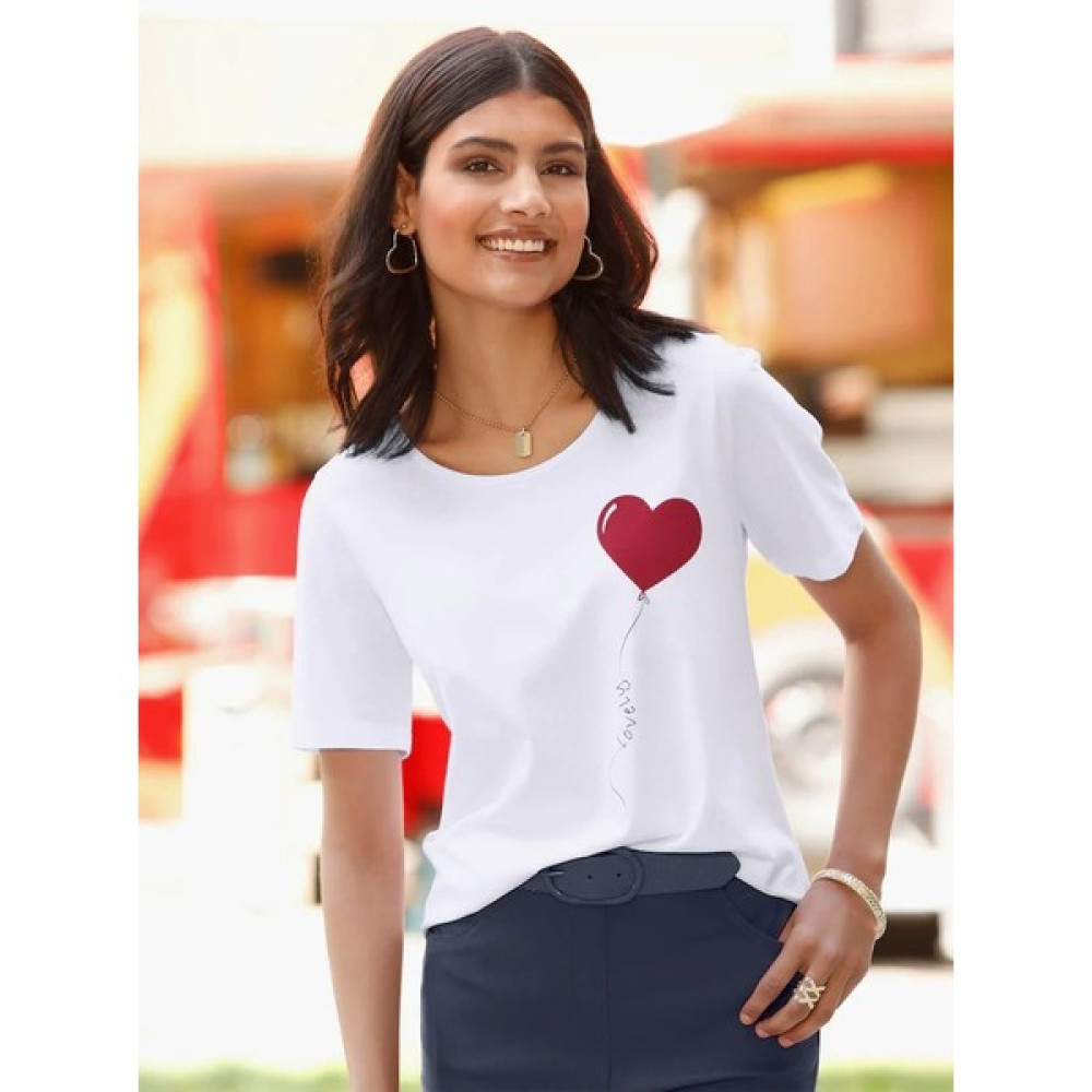 Giyoon Kadın Beyaz Lovely Kalp Baskılı Pamuk Regular/normal Kalıp Kısa Kollu Basic Bisiklet Yaka T-Shirt Bayan T-shirt Fiyatı