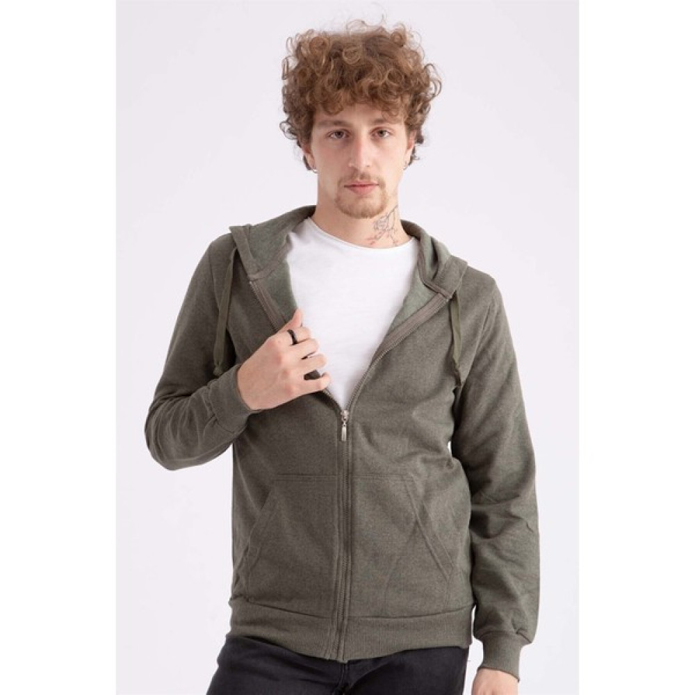 Giysa Haki Erkek Fermuarlı Kapüşonlu Iki İplik Sweat Erkek Sweatshirt Fiyatı