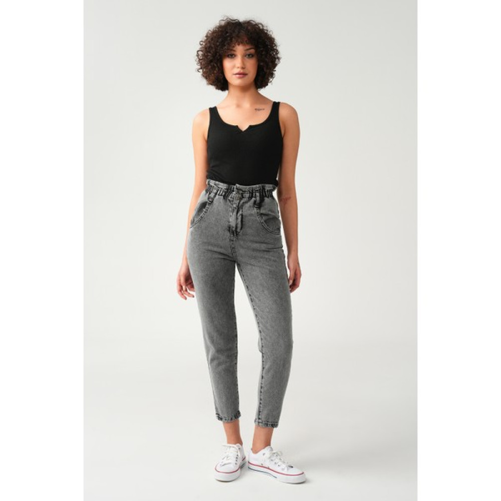 Giysa Kadın Kemer Büzgülü Baggy Pepperbag Jean Bayan Jeans / Kot Pantolon Fiyatı
