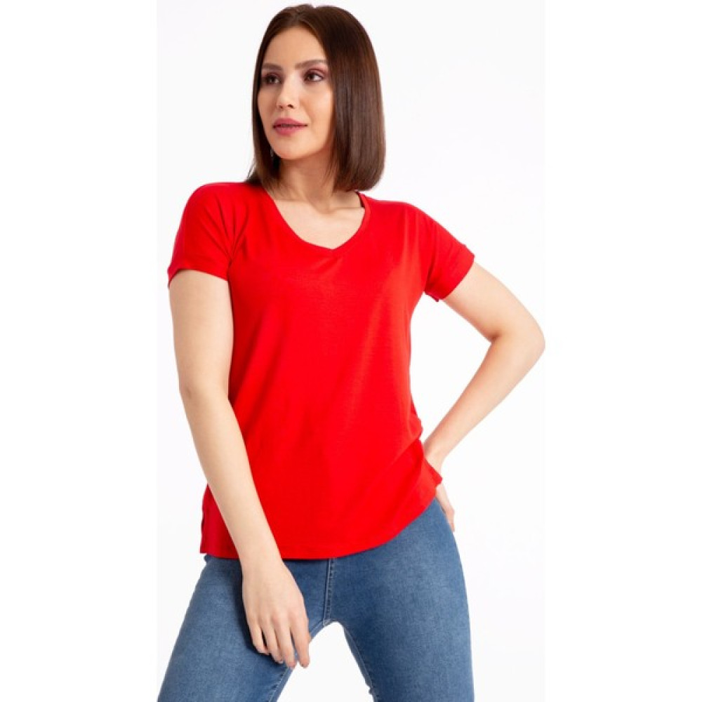 Giysa Kırmızı Kadın V Yaka Salaş T-Shirt Erkek T-shirt Fiyatı