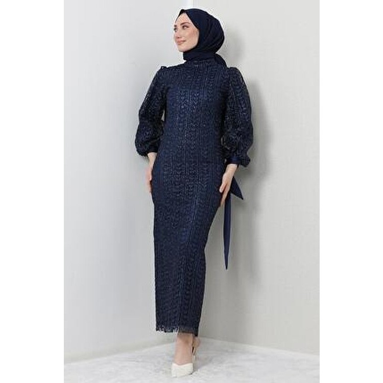 Giza Giyim Lacivert İnci Tesettür Abiye Uzun Kol Düz Desenli Polyester Malzeme ile Şık Tasarım Giyim & İç Giyim Fiyatı