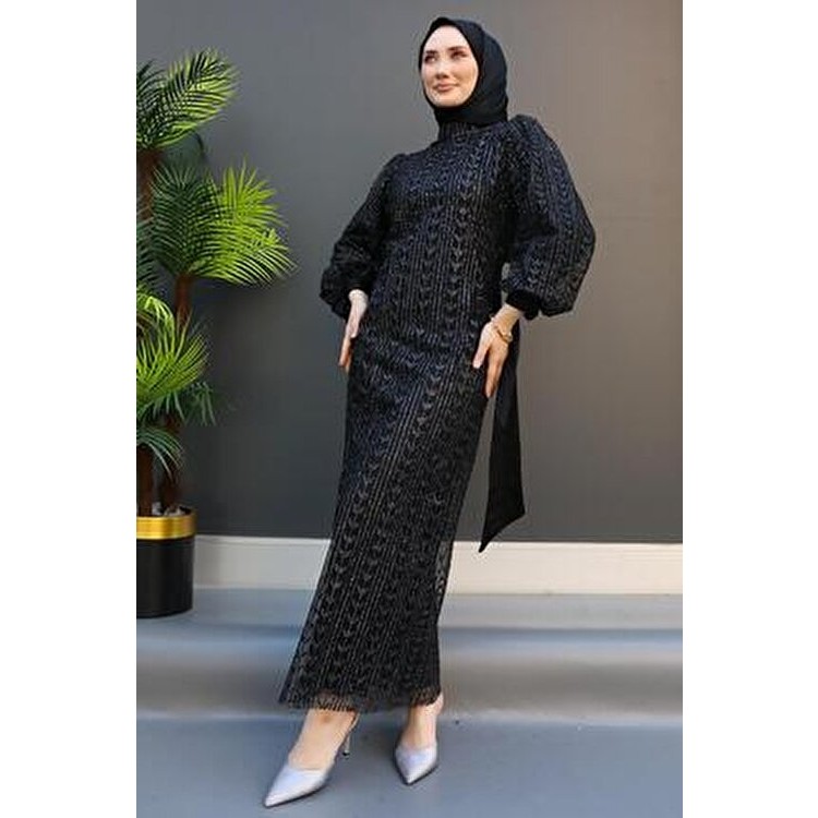 Giza Giyim Siyah Inci Tesettür Abiye Uzun Kol Polyester Düz Desenli Dik Yaka Giyim & İç Giyim Fiyatı