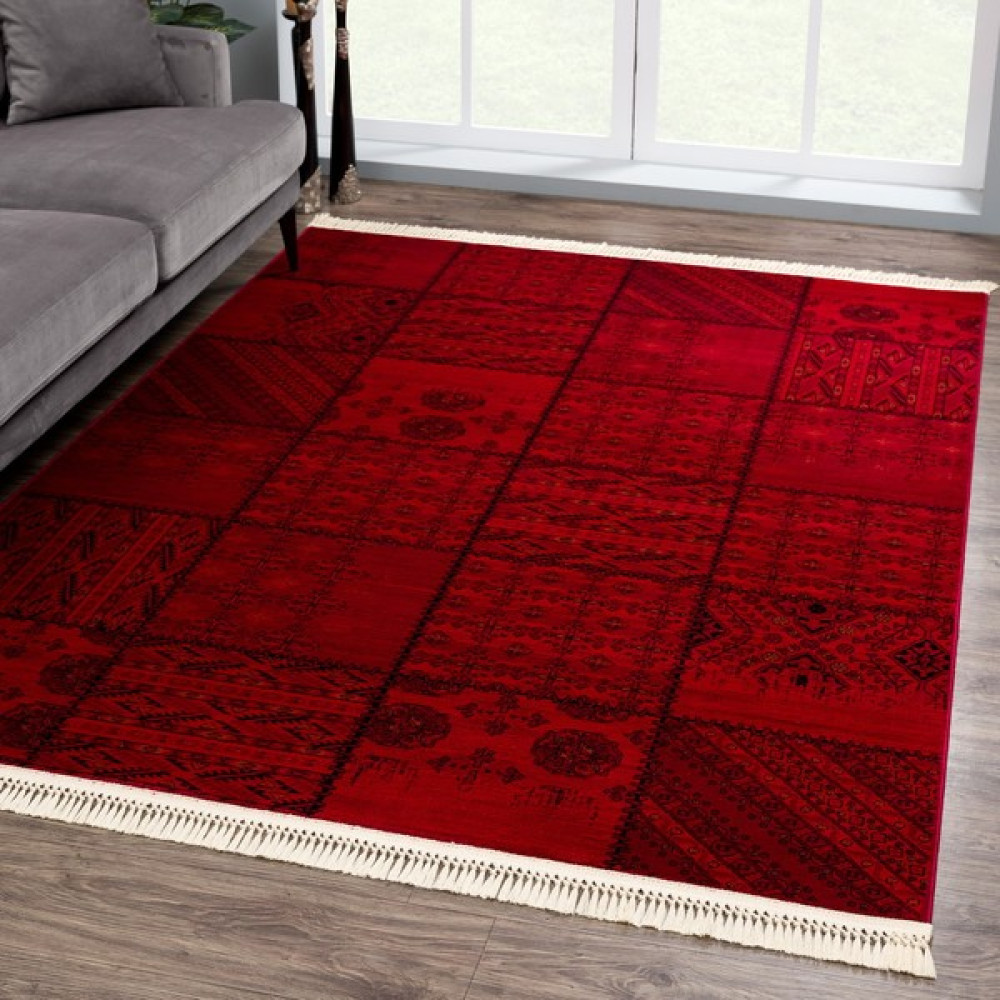 Giza Home Afgan Türkmen Otantik Desenli Bordo Salon ve Oturma Odası Halısı 6891H 80x150 - 80 x 150 cm Salon Halısı Fiyatı