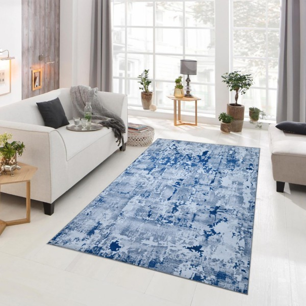 Giza Home Dijital Baskı Yıkanabilir Kaymaz Taban Oturma Odası ve Salon Halısı 38421 80 x 150 - Mavi - 80 x 150 cm Kilim Fiyatı