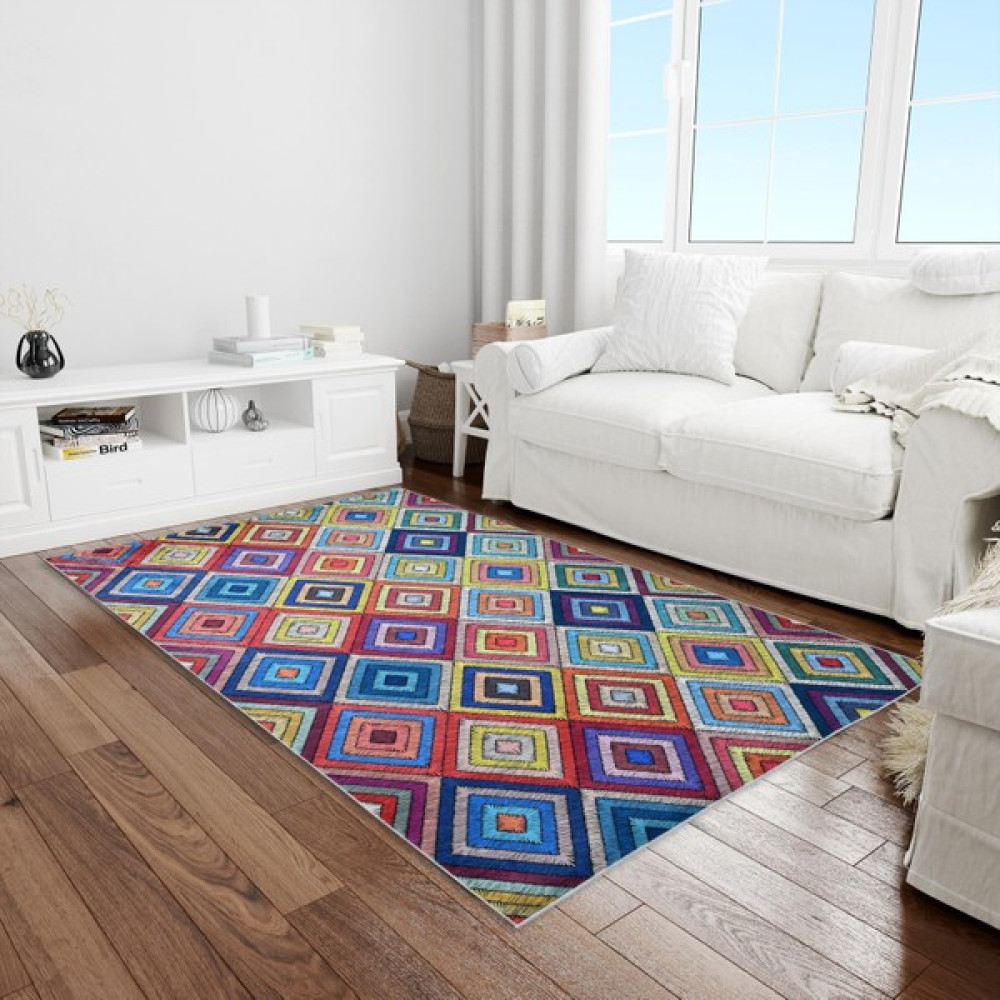 Giza Home Dijital Baskı Yıkanabilir Kaymaz Taban Oturma Odası ve Salon Halısı RV260 80 x 150 - 80 x 150 cm - Renkli Salon Halısı Fiyatı