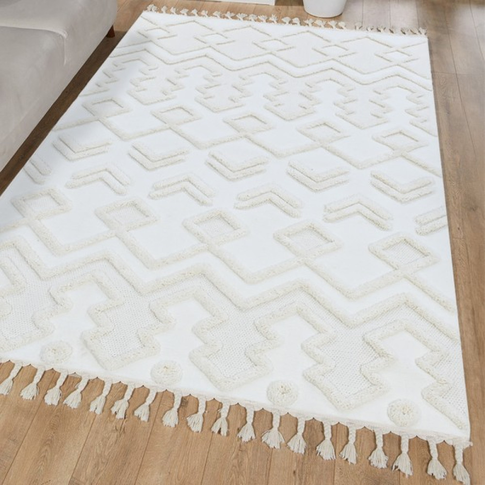 Giza Home Madu İskandinav Tarz Saçaklı Krem Dokuma Salon ve Oturma Odası Halısı 1184-RO66 80x300 - 80 x 300 cm Salon Halısı Fiyatı