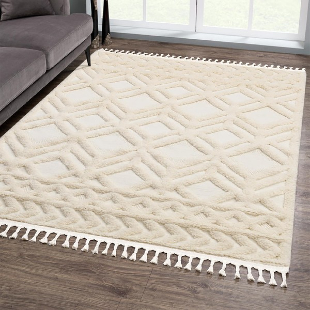 Giza Home Madu Krem Saçaklı Dokuma Salon ve Oturma Odası Halısı 1284T_RO66 80 x 150 - Krem Rengi - 80 x 150 cm Kilim Fiyatı