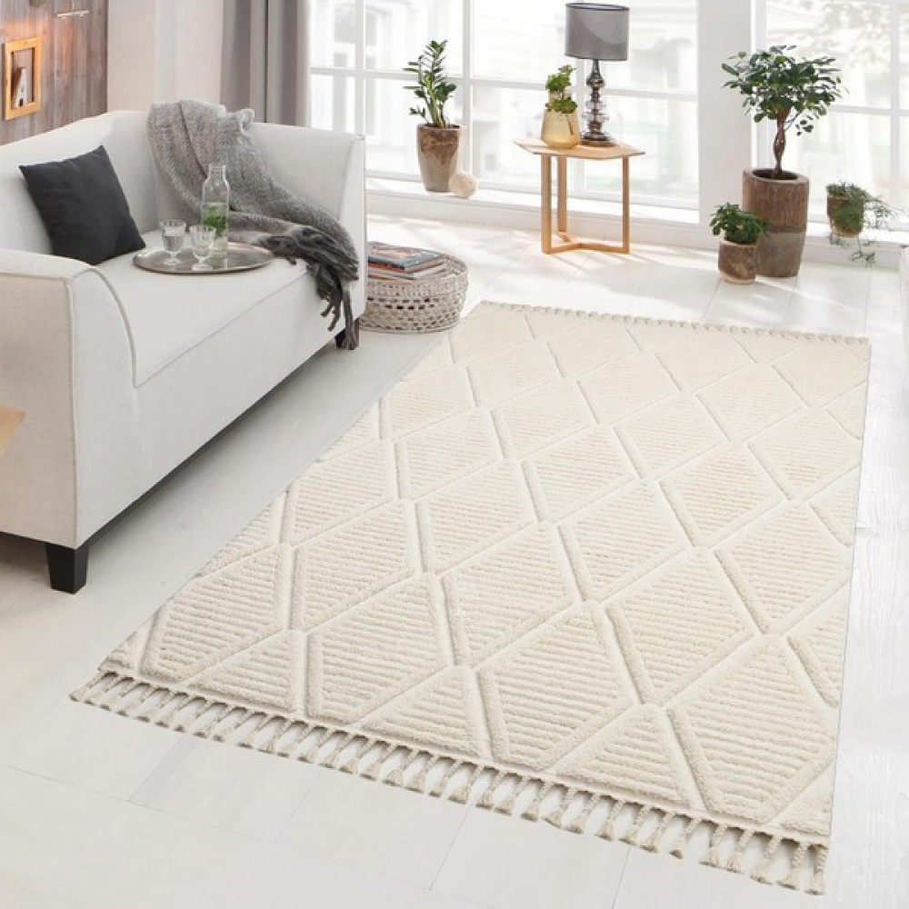 Giza Home Madu Krem Saçaklı Dokuma Salon ve Oturma Odası Halısı 1300T_RO66 80 x 300 - 80 x 300 cm - Krem Rengi Kilim Fiyatı