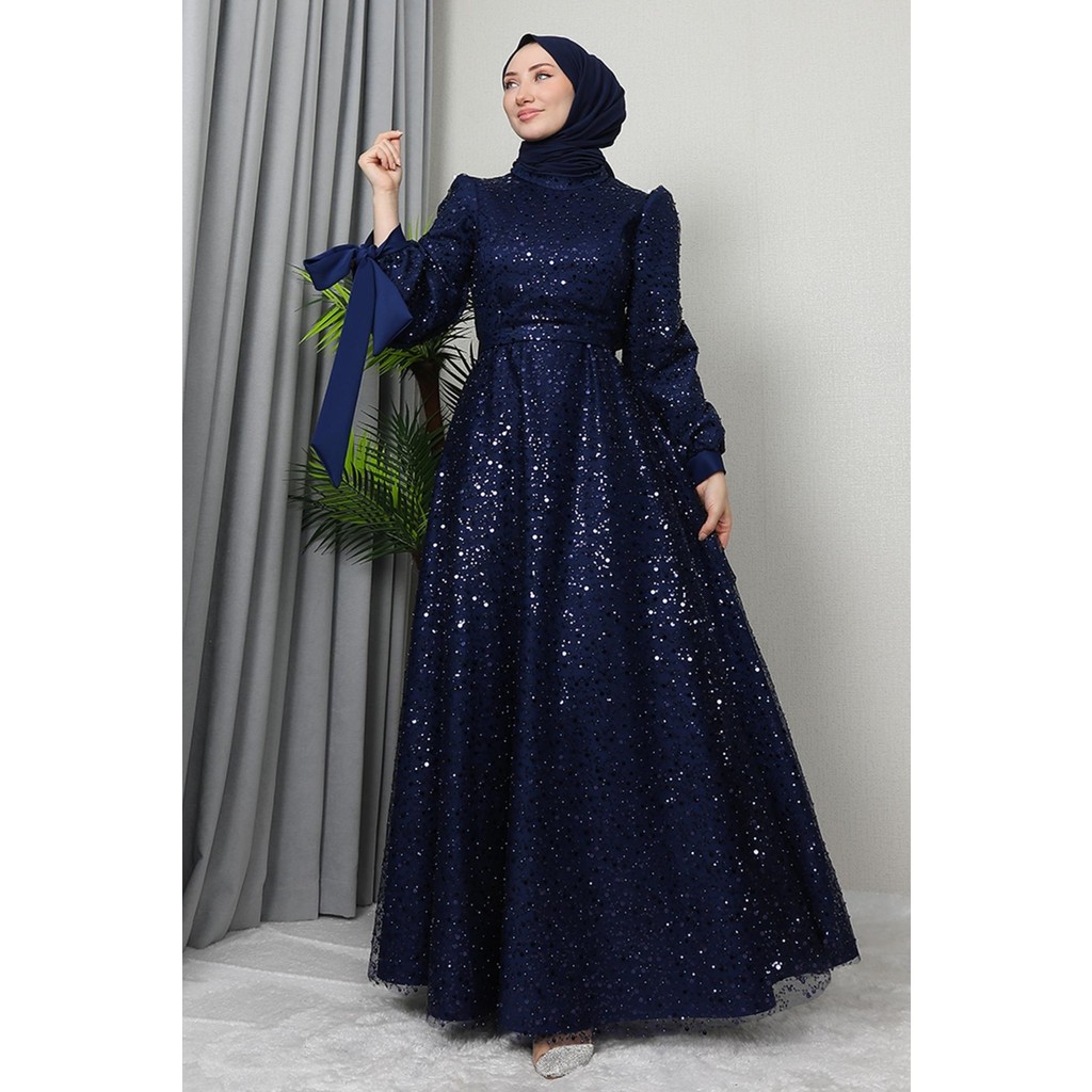 Giza Store Betül Tesettür Abiye Tül Kumaşlı Lacivert Renkli Özel Tasarım Kadın Elbise Giyim & İç Giyim Fiyatı