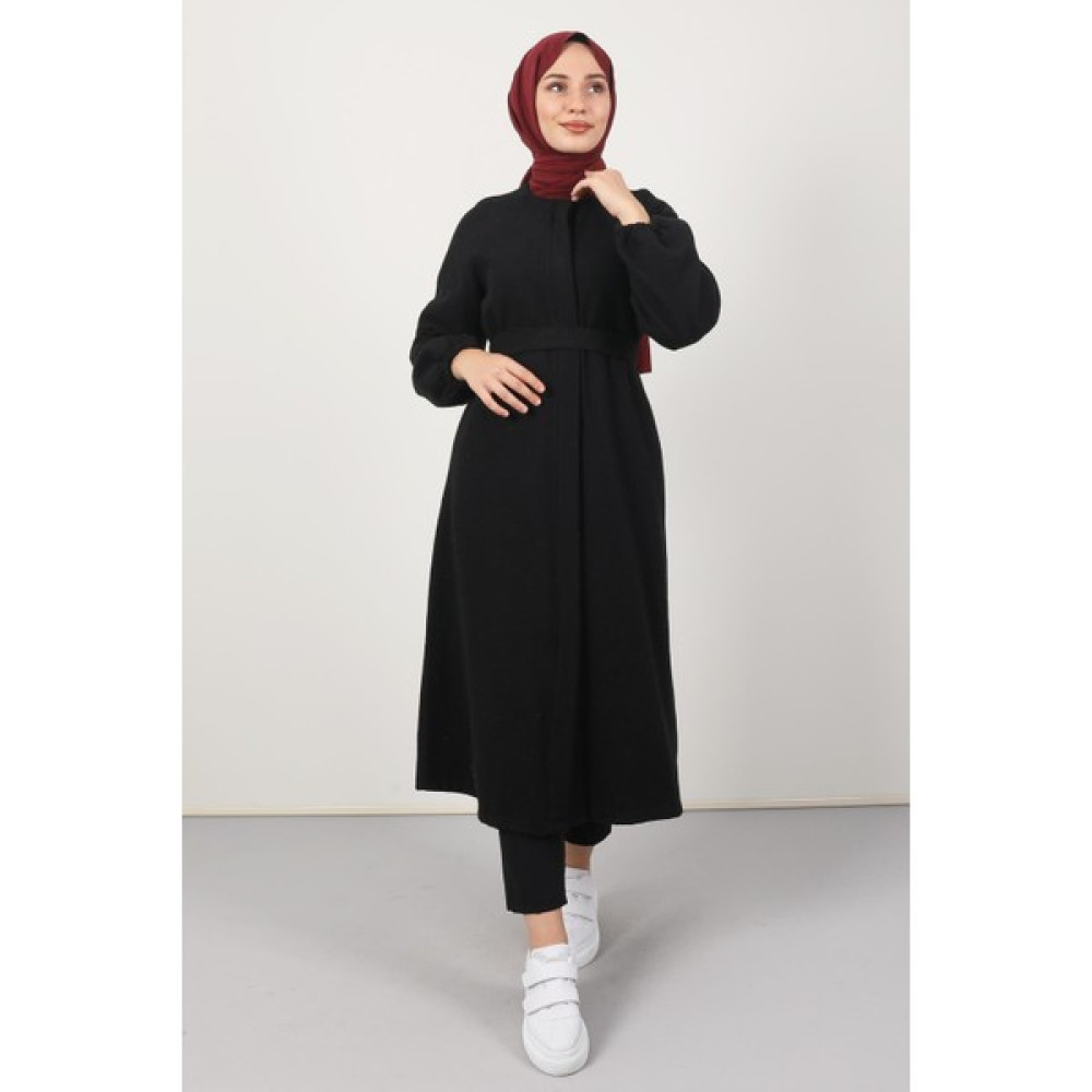 Giza Store Düğmeli Kuşaklı Kaşe Kaban Siyah Kadın Kaban Fiyatı