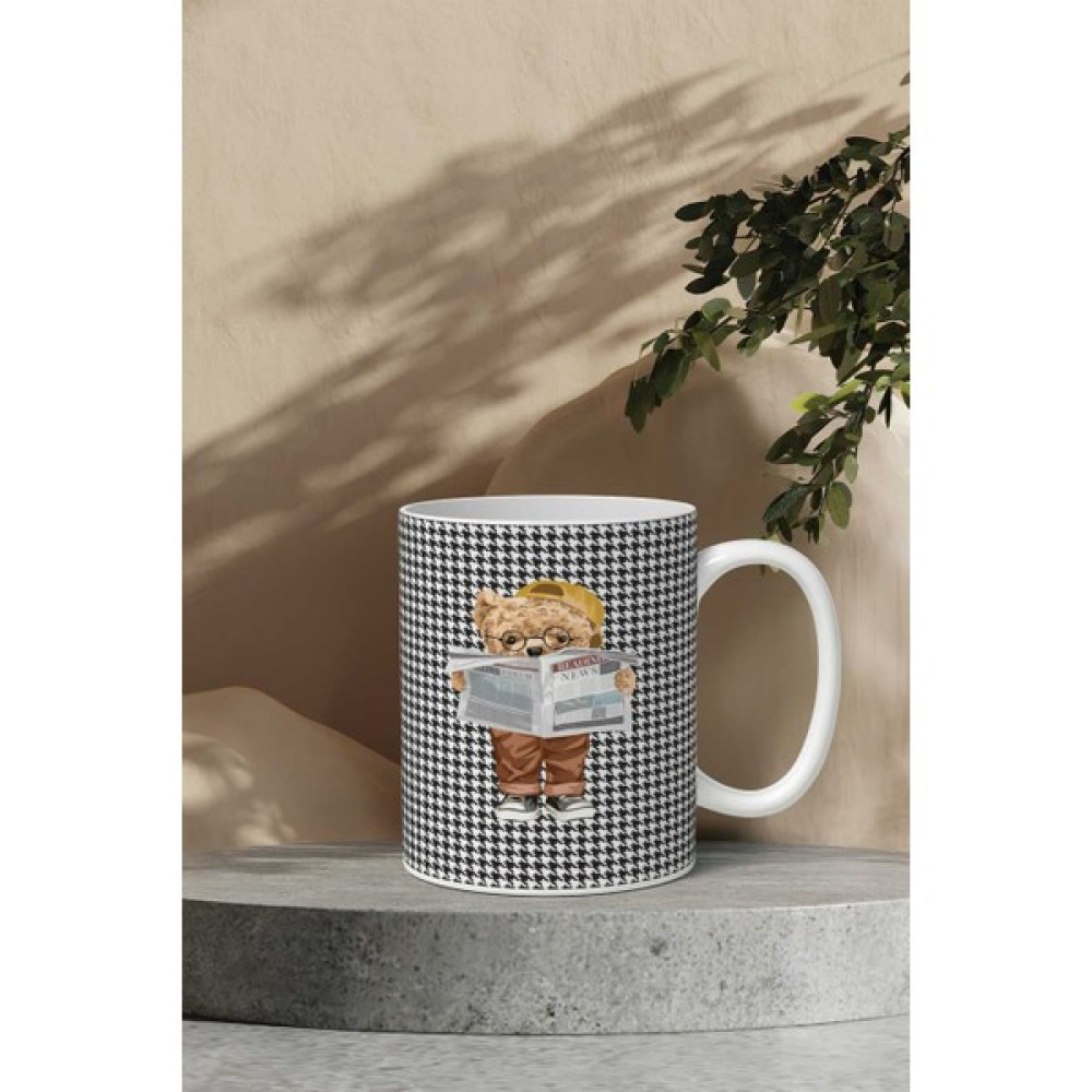 Gizeo Concept Kazayağı Desen Gazete Okuyan Teddy Kupa Bardak - 299 ml - 1 Adet - Beyaz - Siyah Fincan / Bardak / Kahve Takımı Fiyatı